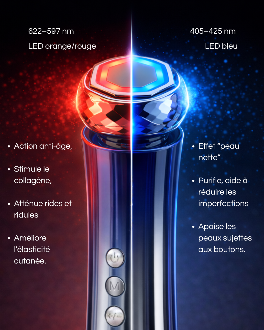 produit appareil multi fonction ems microcourants nettoyage profond peau LED rouge et bleu 