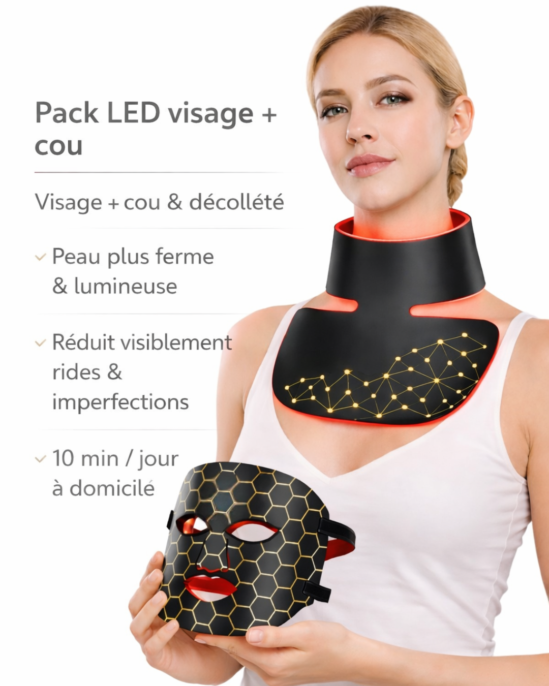 Masque LED visage Soin anti-âge par photothérapie